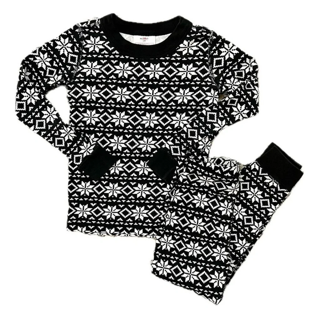 Hanna Andersson Black and White Organic Cotton pajamas set long johns snowflake